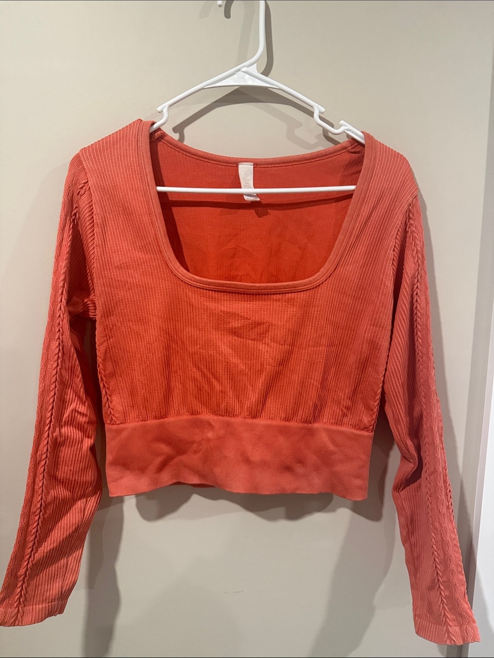 Aerie Women's Coral Long-Sleeve Square Neck Crop Top